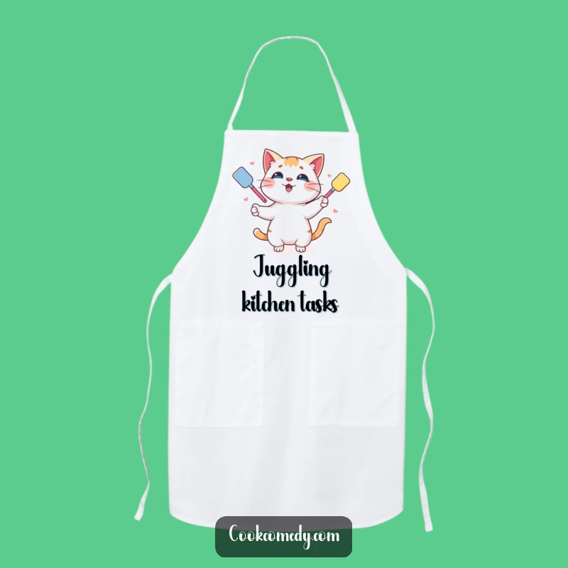 Funny Juggling Cat Spatula Apron: Cook with Feline Flair