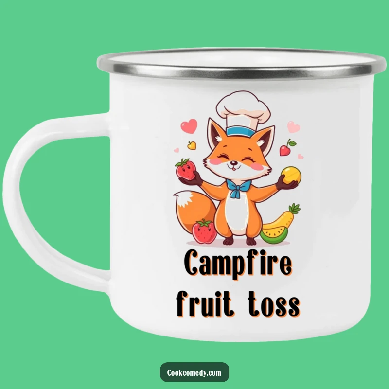 Funny Fox Chef Camping Mug: Enjoy Drinks with Hilarious Fruit Juggling Style