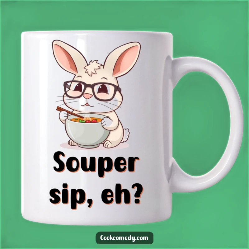 Funny Rabbit Chef Mug: Tiny Soup Tasting Humor for a Cozy Gift