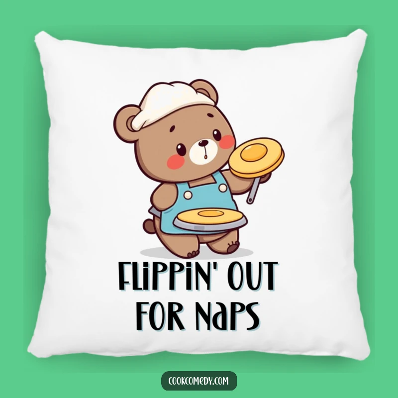 Funny Bear Chef Pillow: Cozy Comfort with Breakfast Flipping Charm