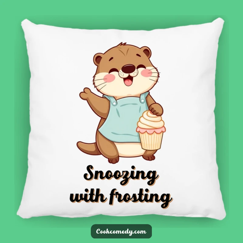 Funny Otter Baker Pillow: Cuddle Up with Cupcake Decorating Joy