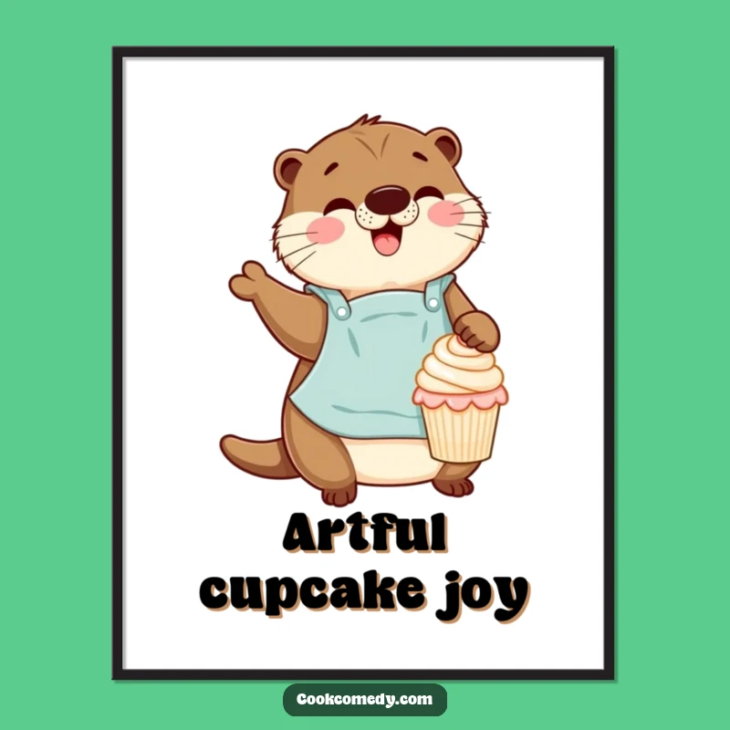 Funny Otter Baker Digital Art: Cheerful Cupcake Print for Instant Joy