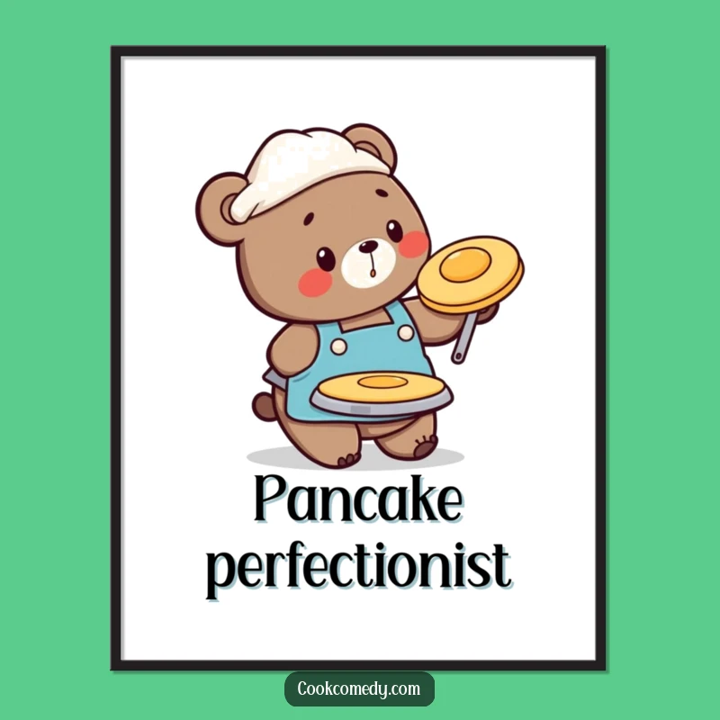 Funny Bear Flipping Pancake Digital Art: Playful Breakfast Character Print