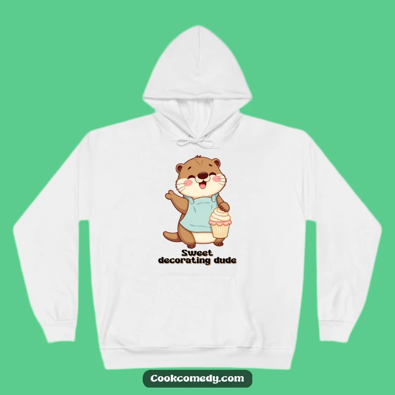 Cozy Funny Otter Baker Hoodie: Warm Cupcake Decorating Fun