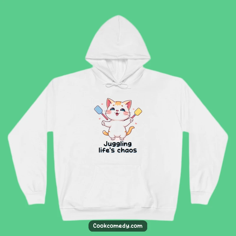 Cozy Funny Juggling Cat Hoodie: Warm and Playful Kitchen Apparel