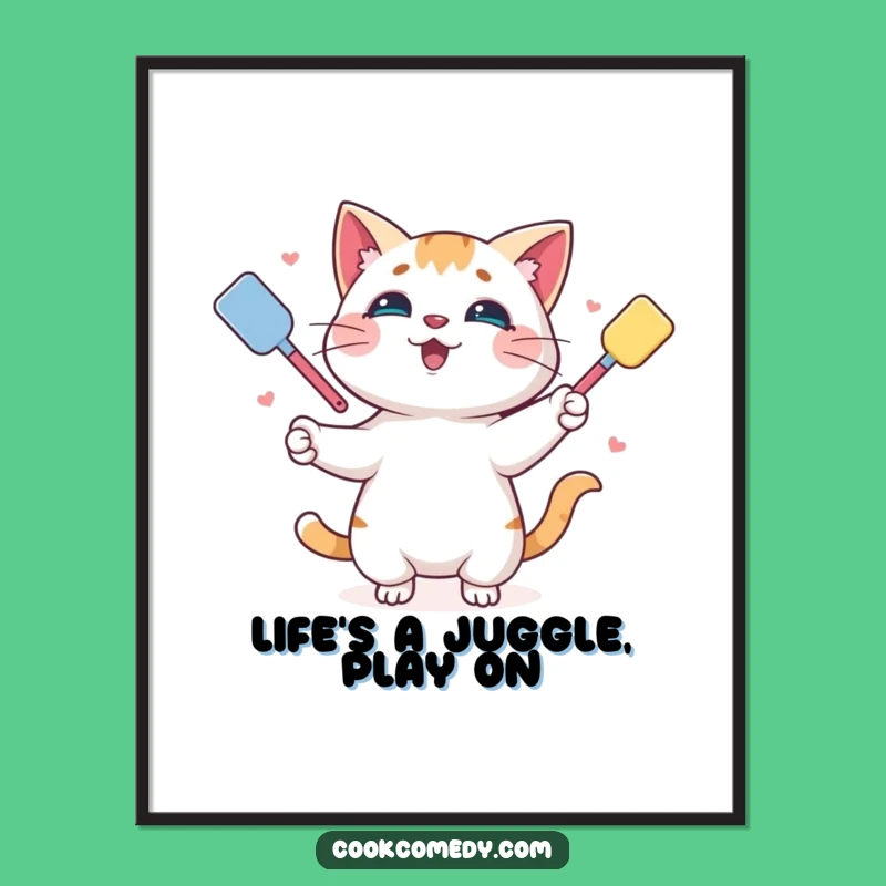 Free Printable Cat Juggling Wall Art - Playful Kitchen Decor!