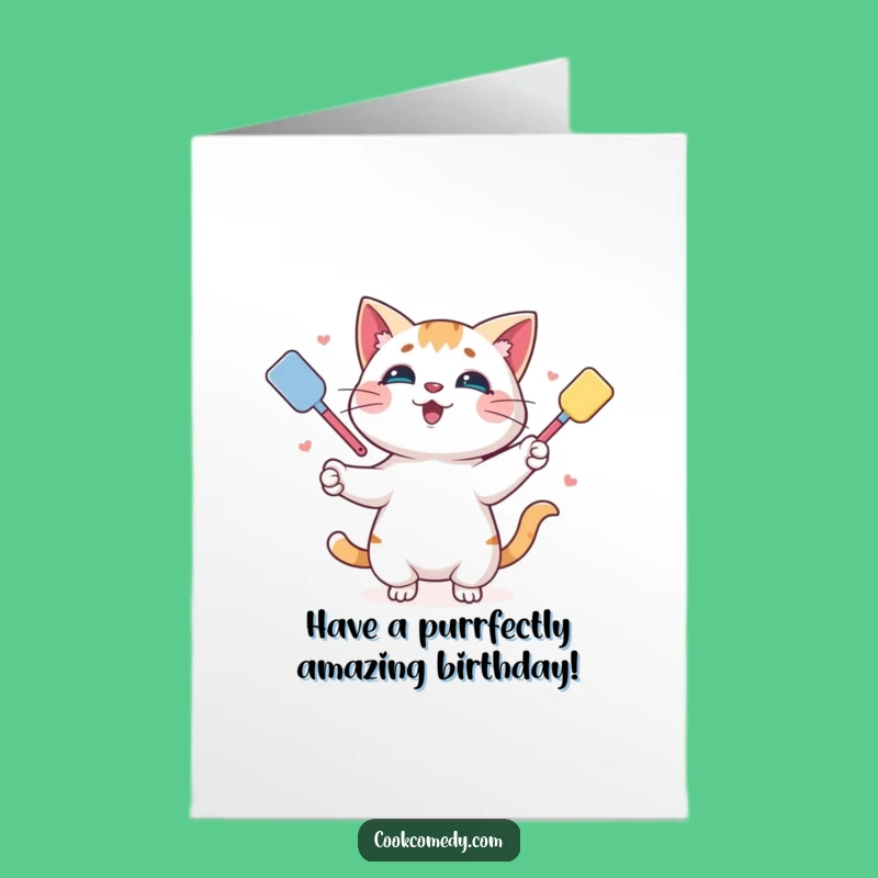 Free Printable Cat Juggling Spatulas Birthday Card - Party Tricks!