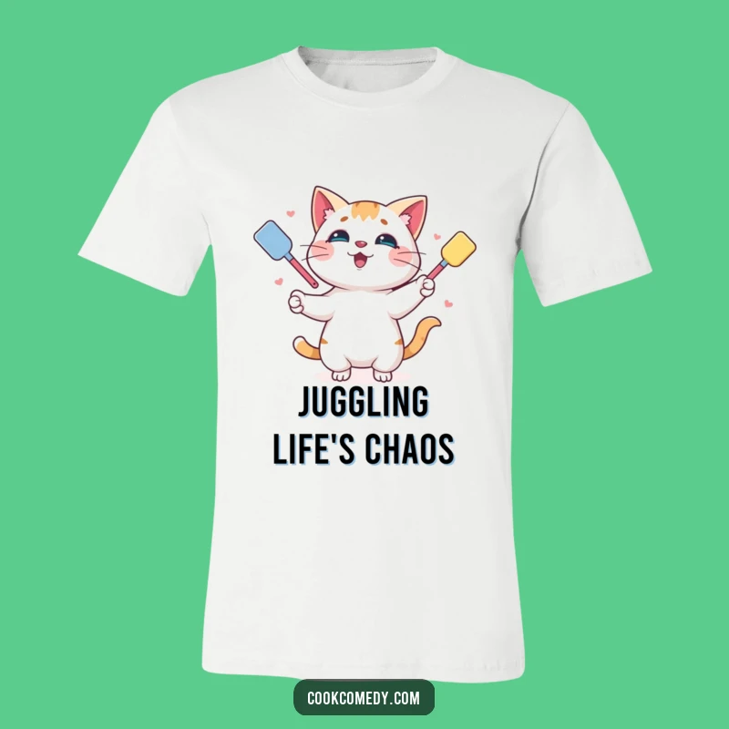 Funny Juggling Cat T-Shirt: Playful Spatula Design for Cat Lovers