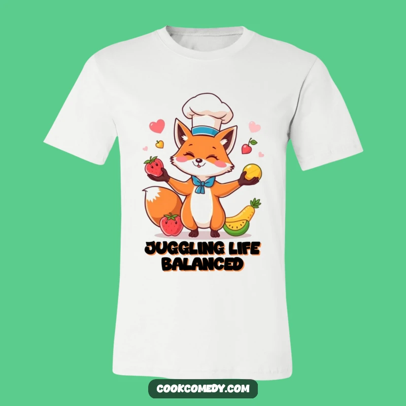 Funny Fox Chef T-Shirt: Hilarious Fruit Juggling Design for a Laugh